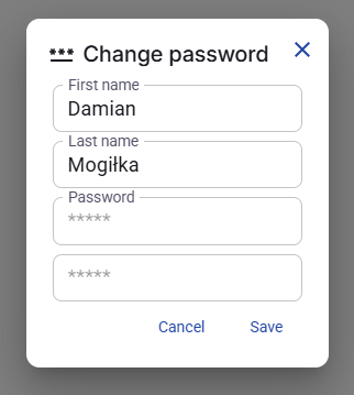 Figure 5. Change password window opened from the user profile page.