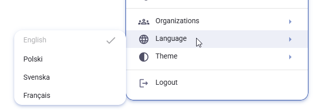Figure 6. Language selection menu with the available interface languages.