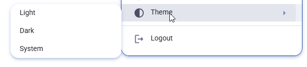Figure 7. Theme selection menu with Light, Dark, and System options.