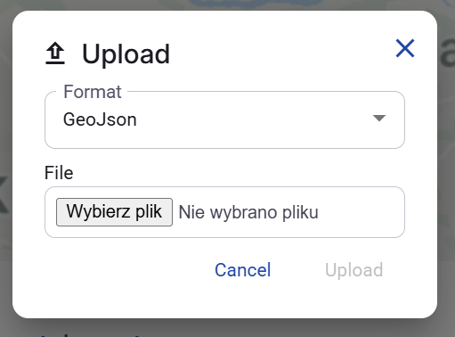Figure 10. Upload dialog with GeoJson selected.