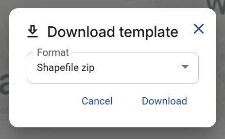 Figure 13. Download template dialog with Shapefile zip selected.