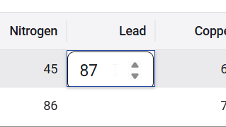 Figure 39. Example of inline editing in a treatment system type cell.