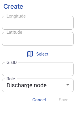 Figure 44. Create panel for a Discharge node.