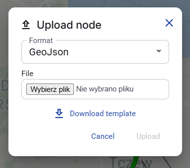 Figure 47. Upload node dialog with GeoJson selected.