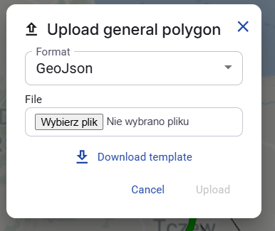 Figure 49. Upload general polygon dialog with GeoJson selected.