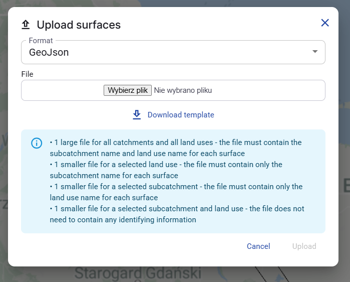 Figure 51. Upload surfaces dialog with GeoJson selected.