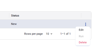 Figure 78. Treatment Scenario context menu with Edit, Run, and Delete actions.