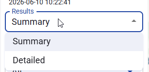 Figure 86. Results view type selector with Summary and Detailed options.