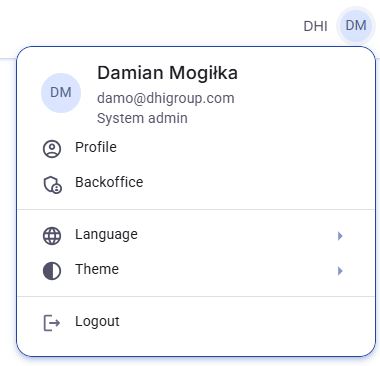 Figure 3. User profile menu.