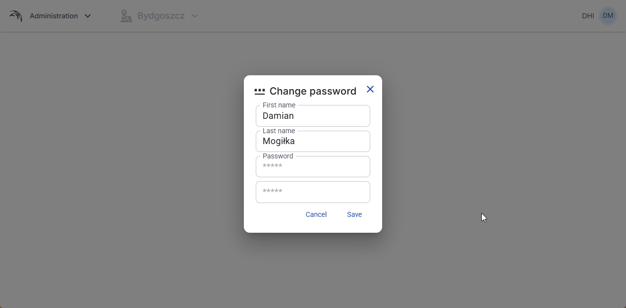 Figure 5. Change password window.