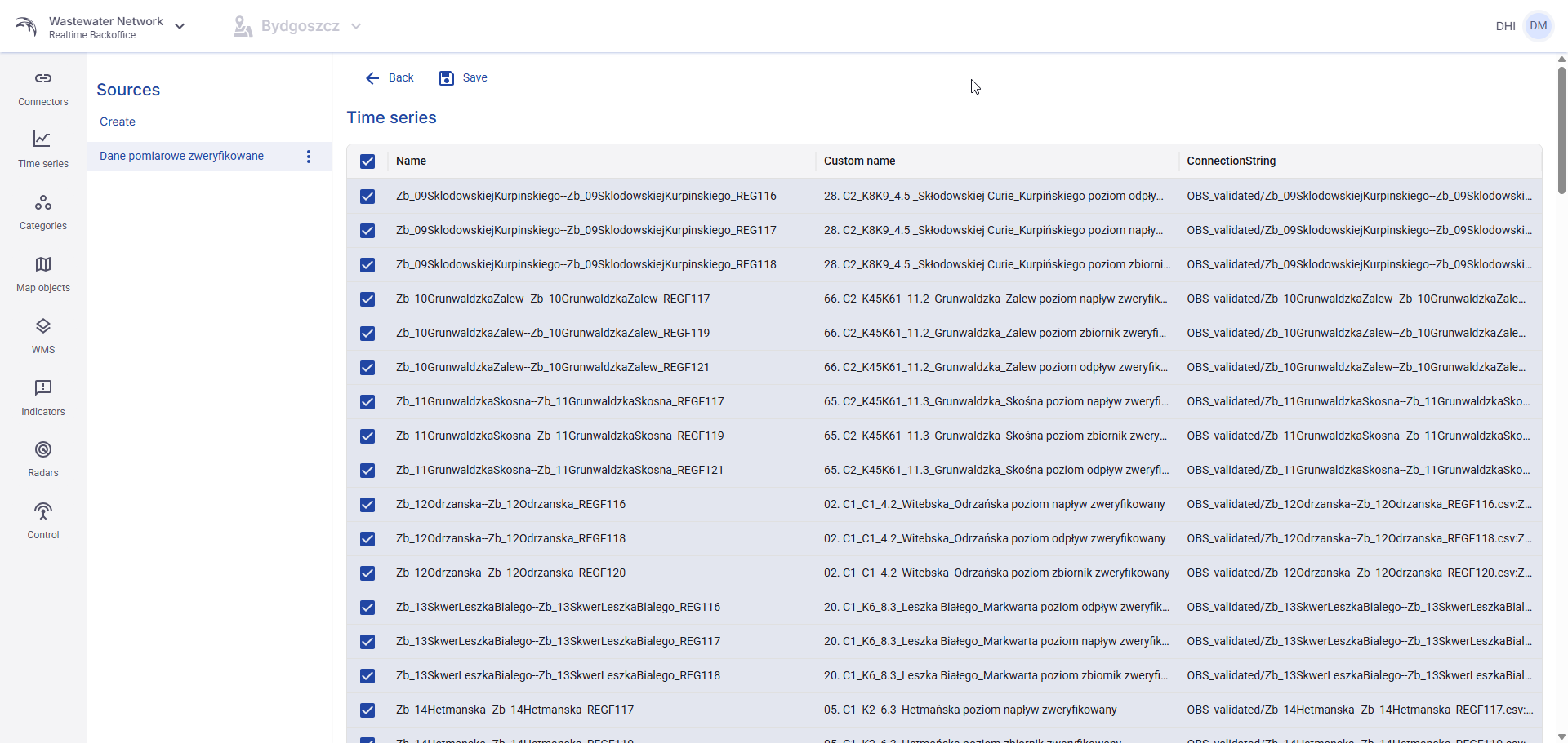 Figure 21. Selecting time series in the Sources view.
