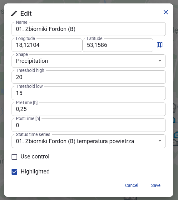 Figure 29. Edit Map point window.