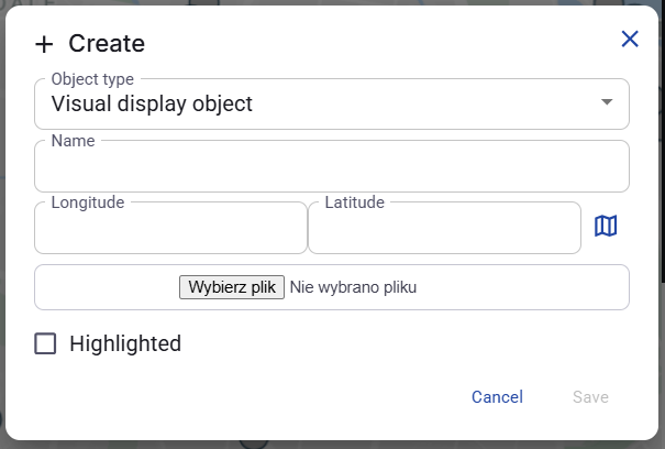 Figure 38. Create Visual display object window.