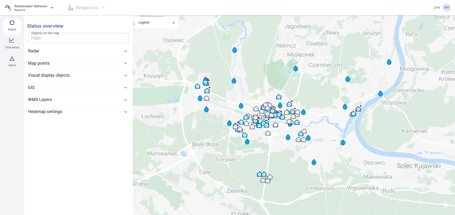 Figure 60. UserView - Status tab overview with the left-side control panel and the main map.
